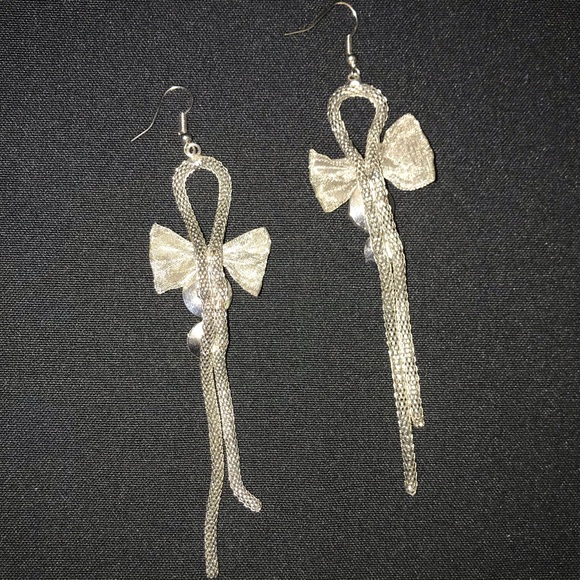 Large Silver Dangling Earrings - Picture 3 of 4